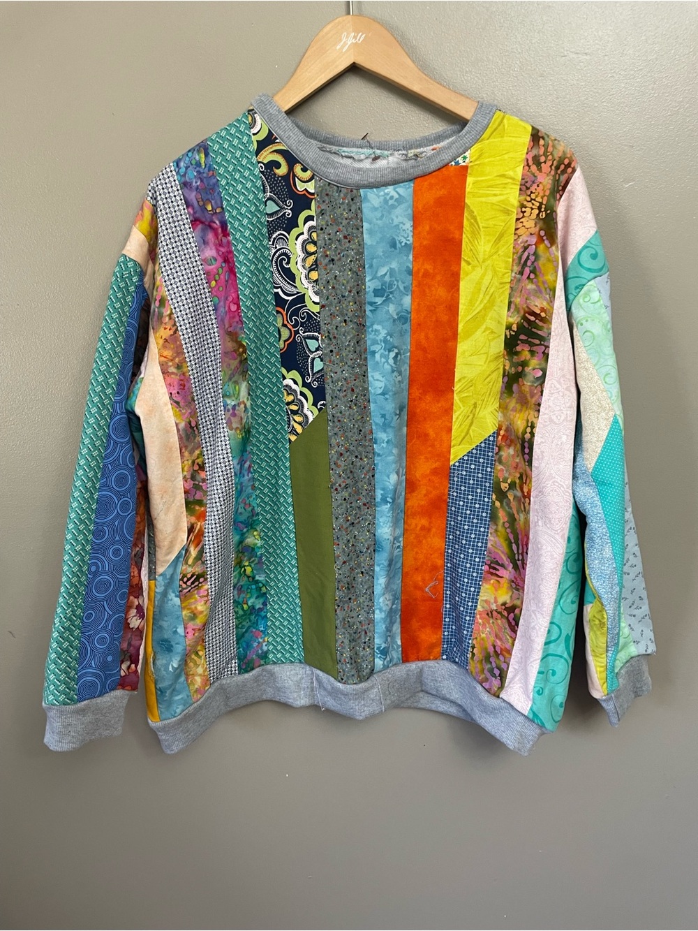 Handmade Quilted Patchwork sweatshirt Boxy Cotton Boho grannycore